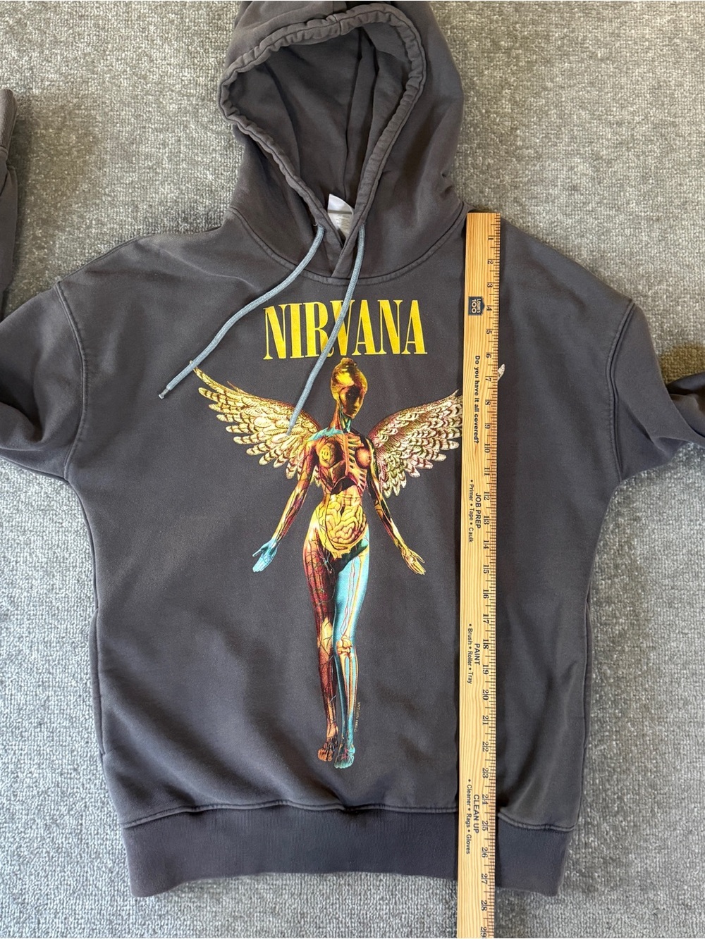 NIRVANA In Utero Logo Size Large Charcoal Hoodie with Side Pockets - Picture 6 of 8